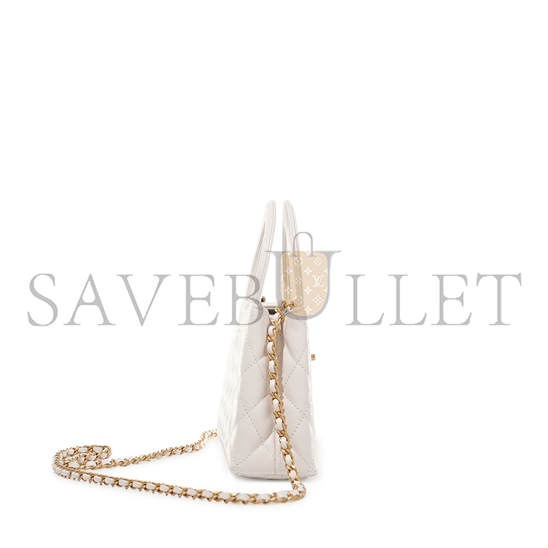 Ch*el white quilted aged calfskin mini kelly bag brushed gold hardware as4416 (19*13*7cm)